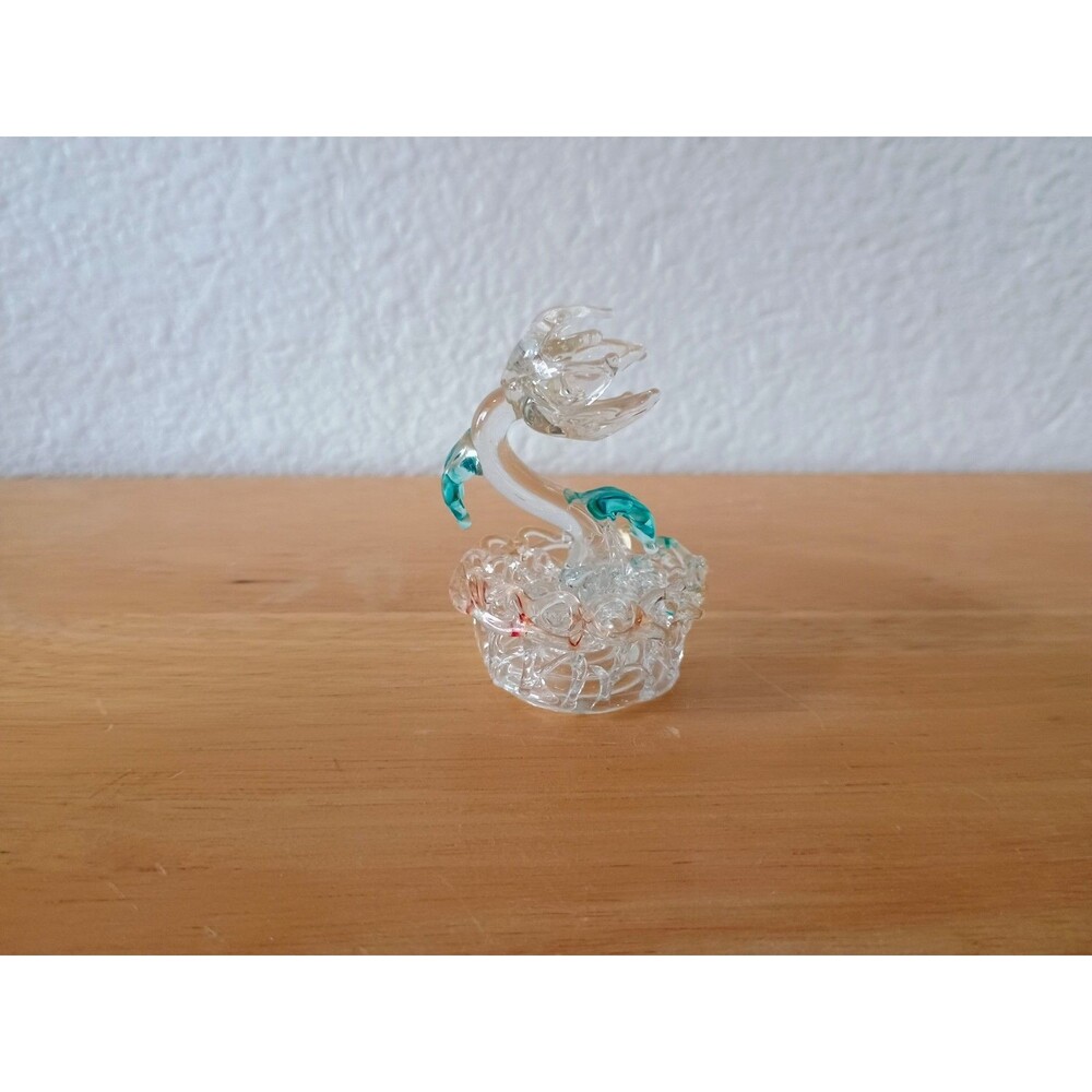 Vintage Handspun Glass Art Flower In A Basket Mini